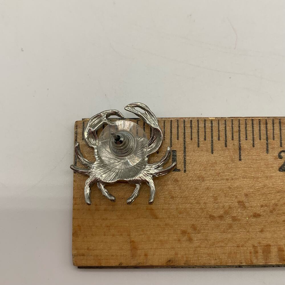Silver Tone Crab Pierced Earrings with Rhinestones - Picture 6 of 8